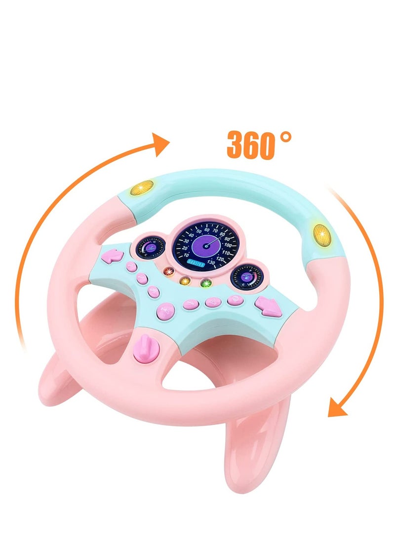 Musical Kids Steering Wheel Toy with Lights Music for Pretend Driving Fun Gifts for Children Pink - Image 5