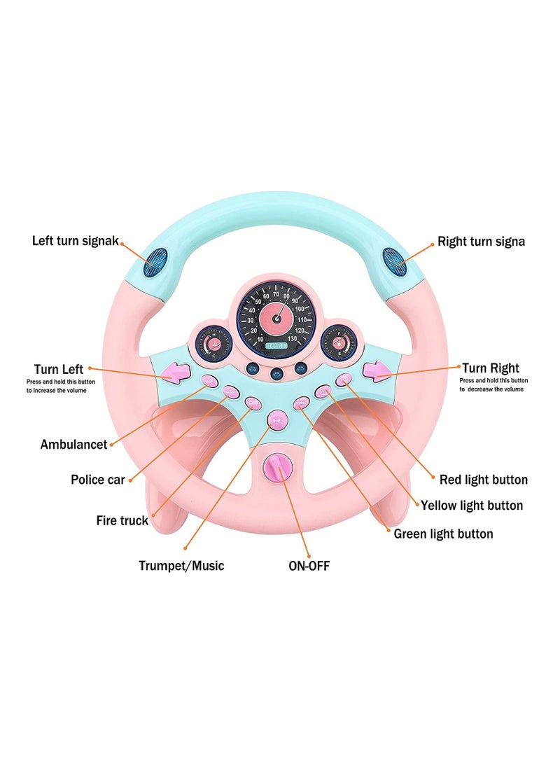 Musical Kids Steering Wheel Toy with Lights Music for Pretend Driving Fun Gifts for Children Pink - Image 2