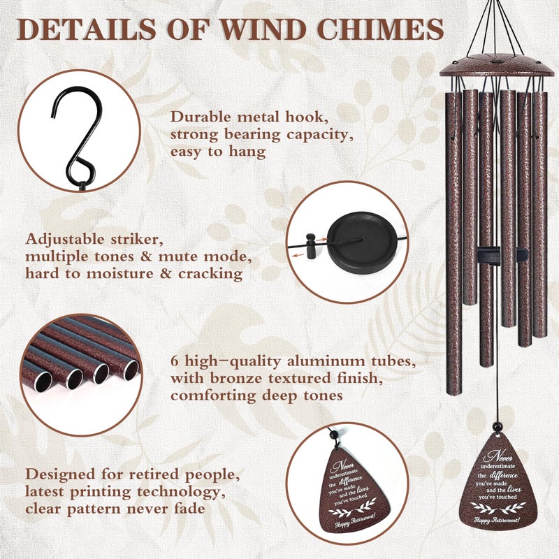 vifoew Retirement Gift for Woman Men, 32" Wind Chimes Retired Gifts, 2026 Happy Retirement Gifts for Women Coworker Colleague Boss Teachers Nurses Friends, Going Away Gift Ideas Retirement Decorations - Image 4