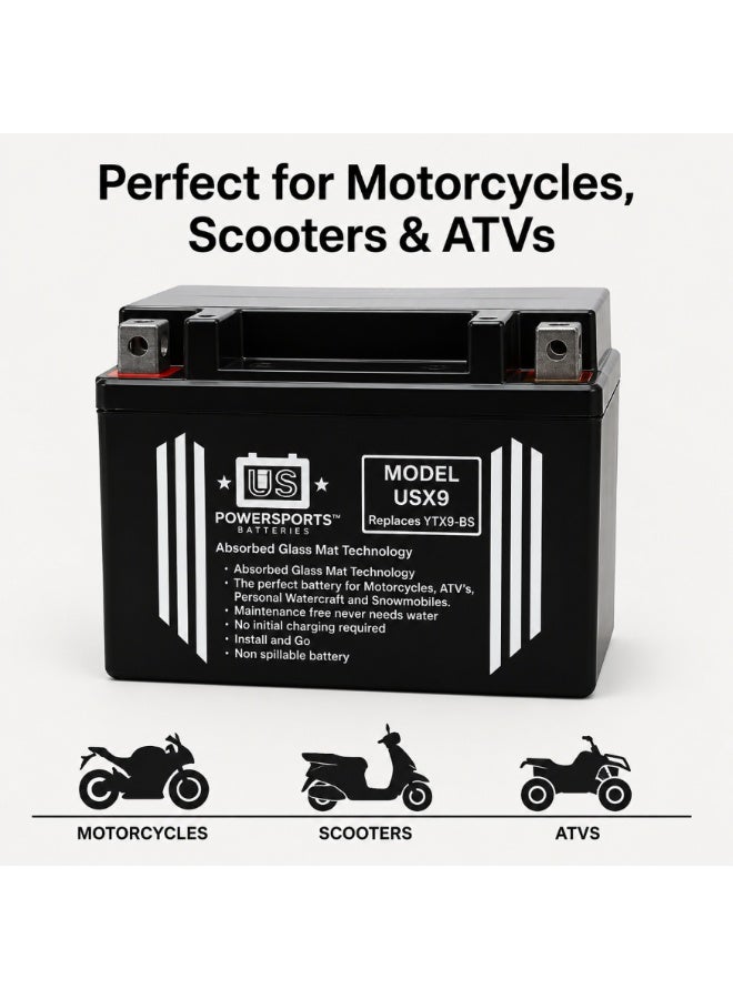 US POWERSPORTS AGM Motorcycle Battery 12V 9Ah Maintenance Free Sealed Rechargeable Replacement for YTX9-BS Motorcycle Scooter ATV UTV - Image 5