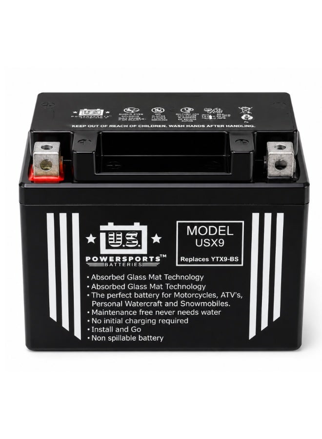 US POWERSPORTS AGM Motorcycle Battery 12V 9Ah Maintenance Free Sealed Rechargeable Replacement for YTX9-BS Motorcycle Scooter ATV UTV - Image 3