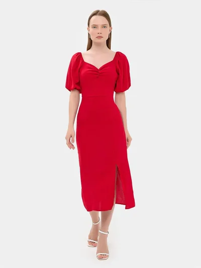 HICCUP Sweetheart Neck Midi Dress with a Side Slit