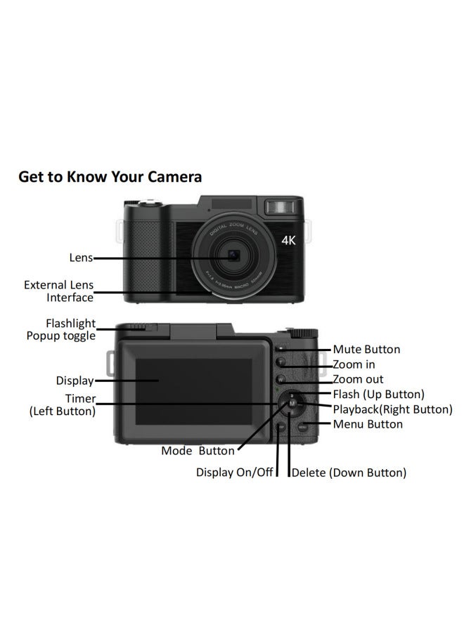 Generic E-commerce Digital Camera Video Camera 48 Million Full HD 4K With Flip HD Screen R2S-Body Color:Standard English Version Black  - Image 1
