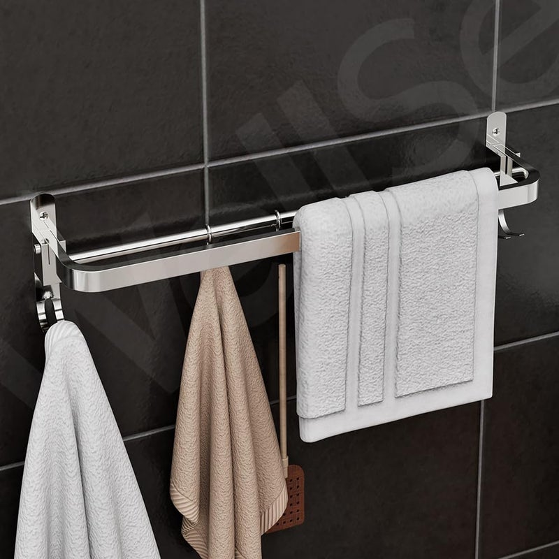 Well Set حامل مناشف قابل للطي من الفولاذ المقاوم للصدأ بطول 24 بوصة للحمام - متين، أنيق، موفر للمساحة - مجموعة ملحقات الحمام المثالية للمنزل (24 بوصة، كروم، قابل للطي) - Image 1