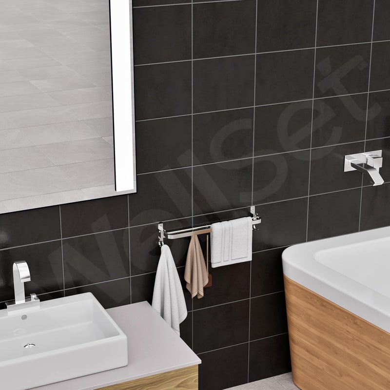 Well Set حامل مناشف قابل للطي من الفولاذ المقاوم للصدأ بطول 24 بوصة للحمام - متين، أنيق، موفر للمساحة - مجموعة ملحقات الحمام المثالية للمنزل (24 بوصة، كروم، قابل للطي) - Image 4