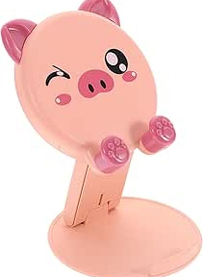 Adjustable Pink Folding Phone Stand Cartoon Design Desktop Holder For Hands Free Use - Image 1