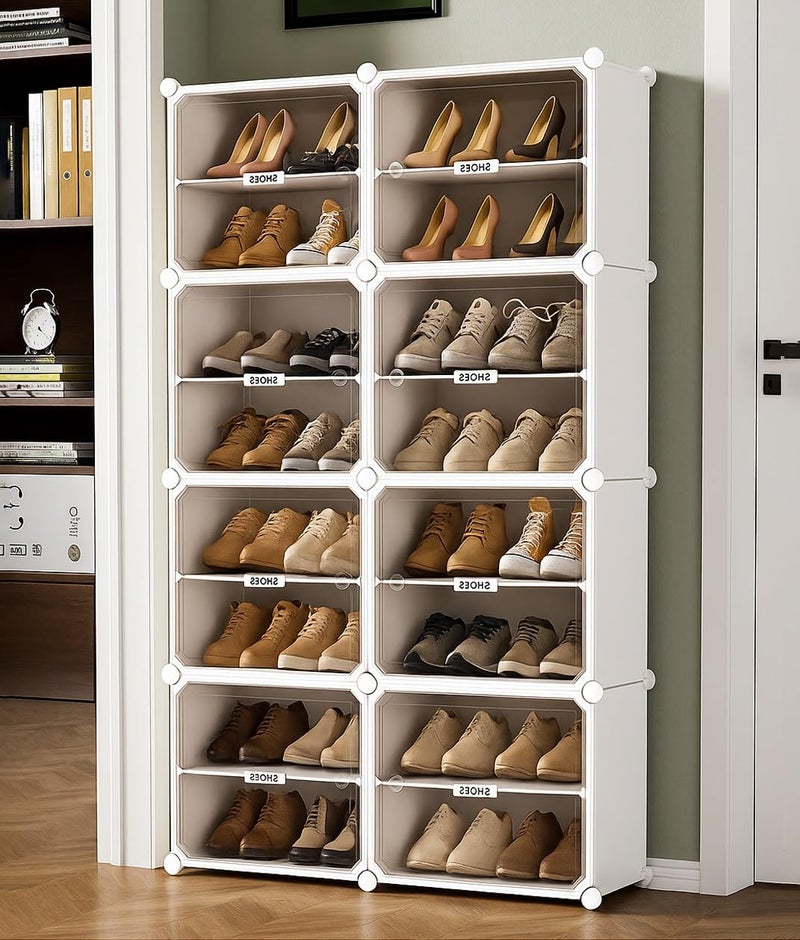 EXVITO Portable Shoe Rack for Home Plastic Shelves Household - 8 Door DIY Multipurpose Shoe Rack Organizer, Shoe Storage-Shelf with Dustproof Door Entryway - MSD White - Image 1