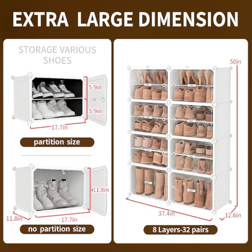 EXVITO Portable Shoe Rack for Home Plastic Shelves Household - 8 Door DIY Multipurpose Shoe Rack Organizer, Shoe Storage-Shelf with Dustproof Door Entryway - MSD White - Image 2