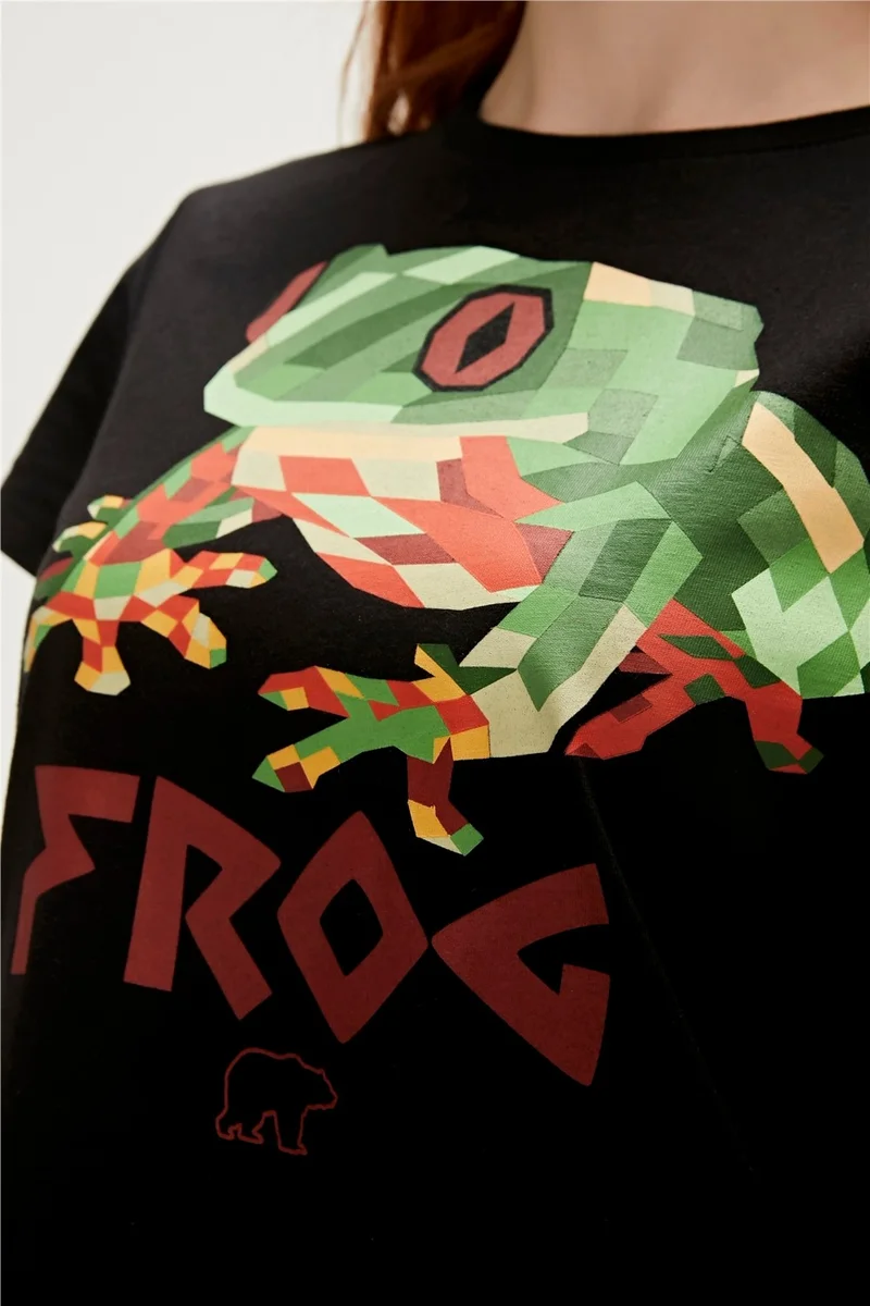 باد بير Frog T-Shirt Black Printed Women's T-Shirt10