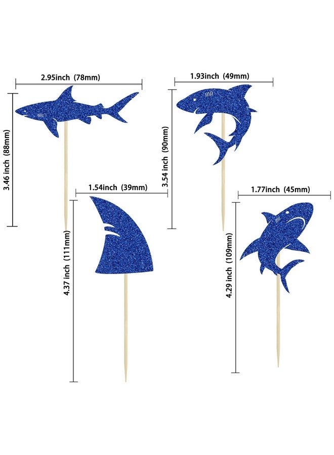 Ephlyn إيفلين 24 قطعة زينة كعكة على شكل سمكة قرش بلمعان أزرق زعانف سمكة قرش لعيد ميلاد الأطفال وزينة حفلات استحمام الأطفال وزينة كعكة بموضوع الحيوانات البحرية أزرق - Image 2