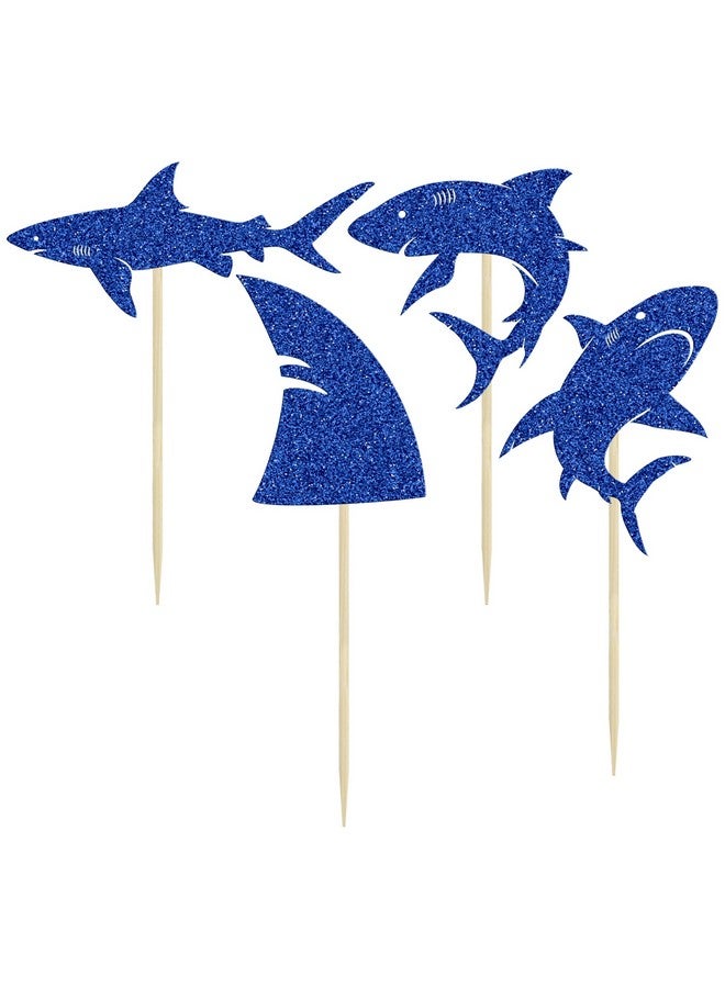 Ephlyn إيفلين 24 قطعة زينة كعكة على شكل سمكة قرش بلمعان أزرق زعانف سمكة قرش لعيد ميلاد الأطفال وزينة حفلات استحمام الأطفال وزينة كعكة بموضوع الحيوانات البحرية أزرق - Image 3