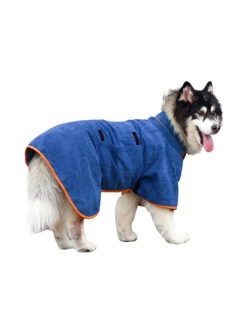 Dog Drying Coat Bathrobe Towel Microfibre Material Fast Drying Super Absorbent Dog Bath Robe Pet Quick Drying Moisture Absorbing with Adjustable Collar and Waist (Blue L) - Image 1