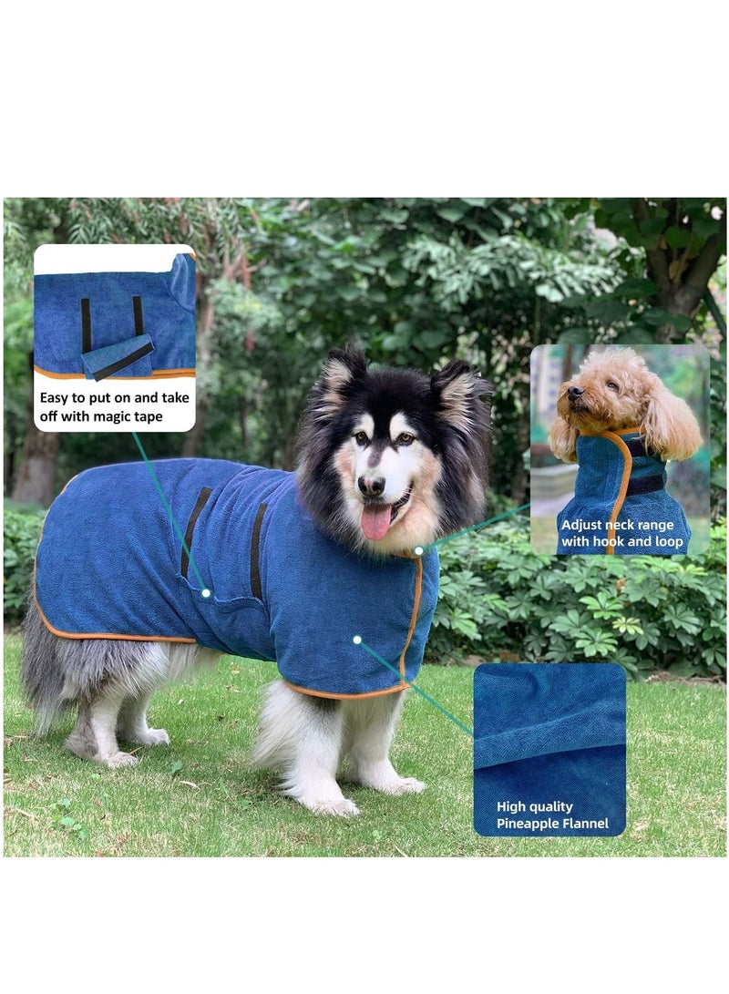Dog Drying Coat Bathrobe Towel Microfibre Material Fast Drying Super Absorbent Dog Bath Robe Pet Quick Drying Moisture Absorbing with Adjustable Collar and Waist (Blue L) - Image 3