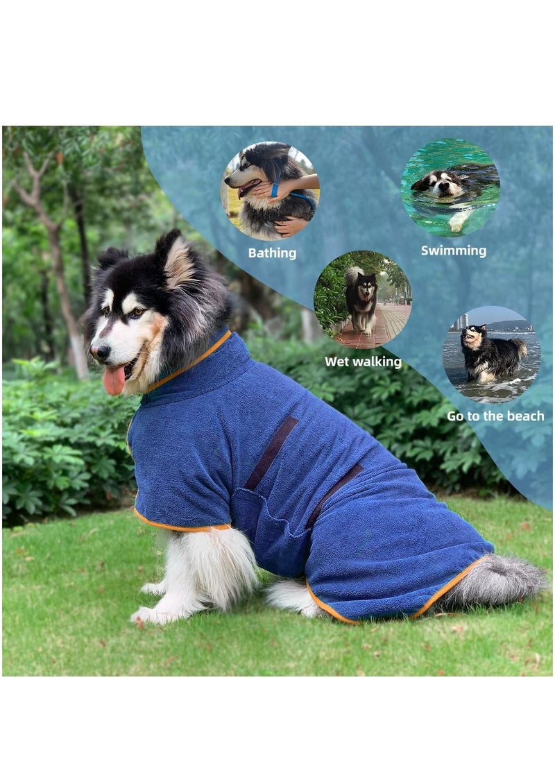 Dog Drying Coat Bathrobe Towel Microfibre Material Fast Drying Super Absorbent Dog Bath Robe Pet Quick Drying Moisture Absorbing with Adjustable Collar and Waist (Blue L) - Image 2