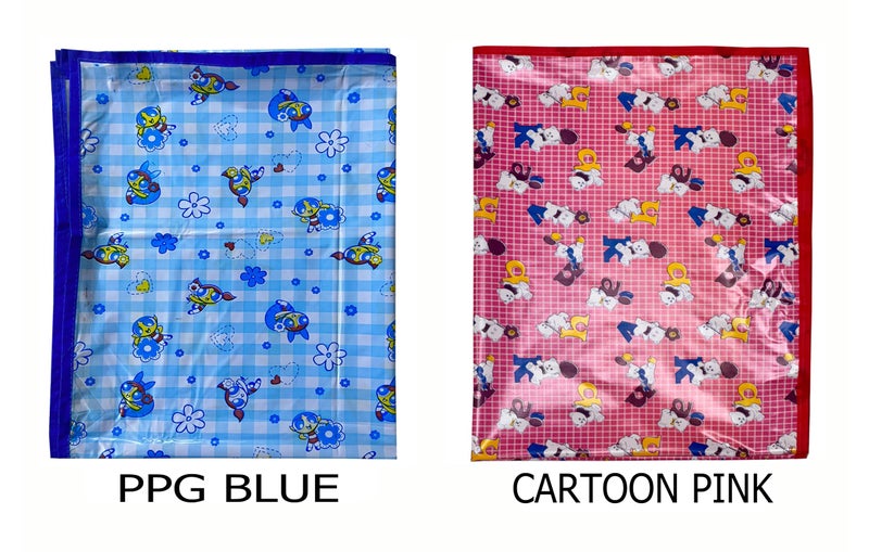 EcoSoft Plastic Sheet,PVC Sheet for Kids,Rubber Sheet for Babies,Bed Wetting Protector(90 x 135 cm) (BLUE PPG & PINK CARTOON) - Image 3