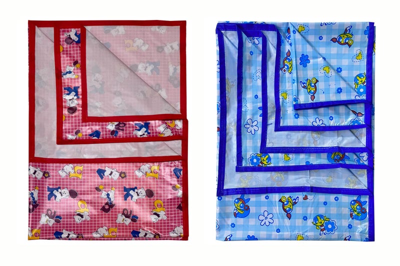 EcoSoft Plastic Sheet,PVC Sheet for Kids,Rubber Sheet for Babies,Bed Wetting Protector(90 x 135 cm) (BLUE PPG & PINK CARTOON) - Image 1