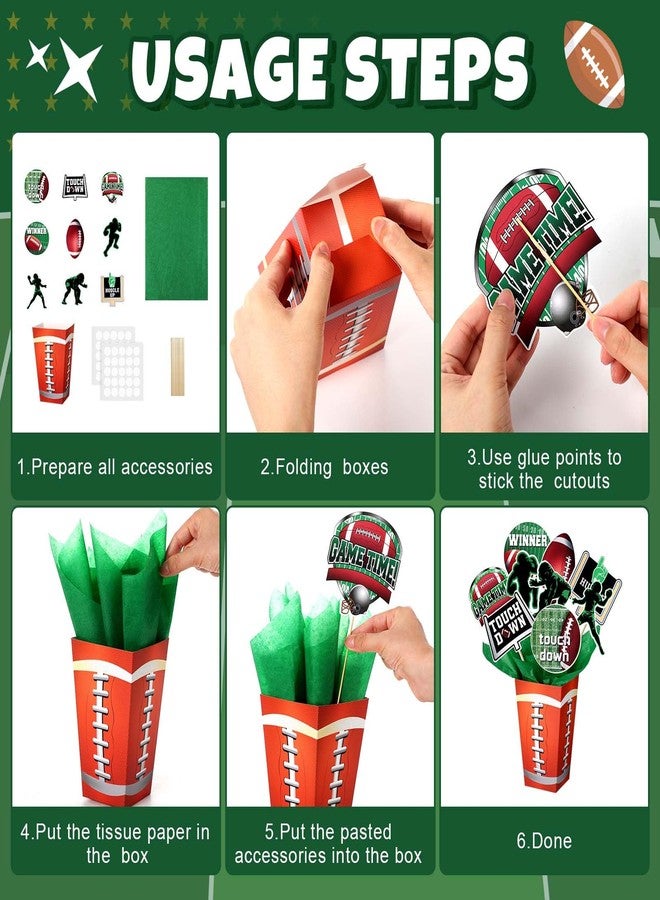 Marspark 6 Sets 54 Pcs Football Party Centerpieces Decorations Sports Themed Table Toppers with Box Game Day Football Cutouts and Sticks for DIY Shower Sports Party Birthday Decor - Image 3