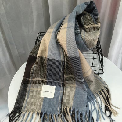 Scarf mens winter Korean style versatile student warm thickened high-end Boys gift trendy fashion elegant mens scarf Haze Blue  - Image 1
