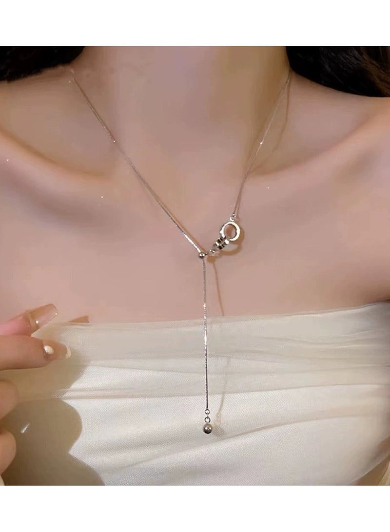 Goolsky قلادة مزدوجة حلقة قابلة للتعديل للنساء – سلسلة بأسلوب بارد بسيط، مجوهرات يومية متعددة الاستخدامات، فولاذ تيتانيوم غير متلاشي - Image 1