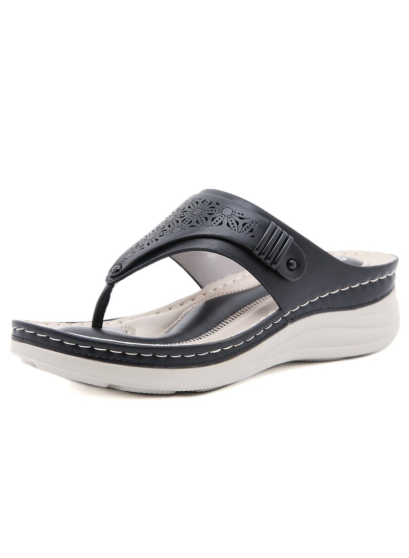 Loquat Round Toe Fashion Cutout Sandals Black 