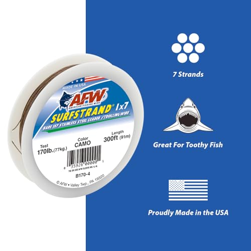 AFW American Fishing Wire Surfstrand, Bare 1x7 Stainless Steel Leader Wire, 60 lb Test, 0.018" Diameter, Camo, 1000 ft - Image 5
