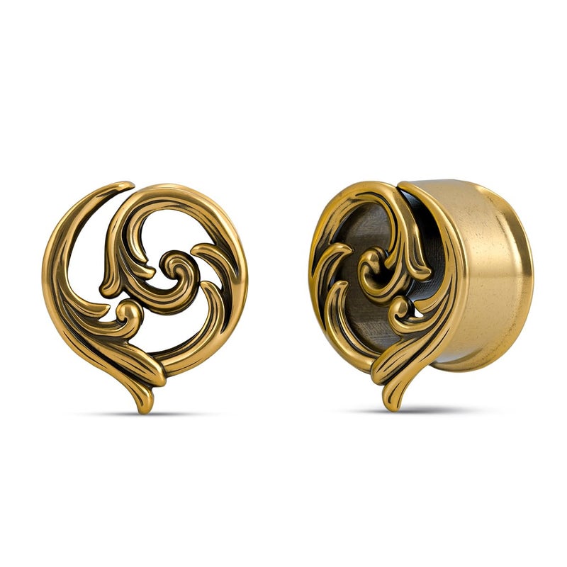 ERKUOO 2PCS Gothic Baroque Occult Ear Tunnels 6mmâ€“25mm Swirl Cross Eye Plugs Gauges Double Flare Saddle Stretching Piercing Jewelry for Women Men Alternative Fashion - Image 1