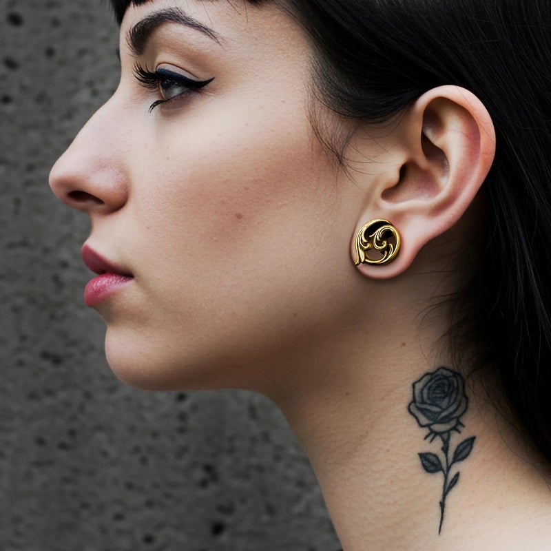 ERKUOO 2PCS Gothic Baroque Occult Ear Tunnels 6mmâ€“25mm Swirl Cross Eye Plugs Gauges Double Flare Saddle Stretching Piercing Jewelry for Women Men Alternative Fashion - Image 4