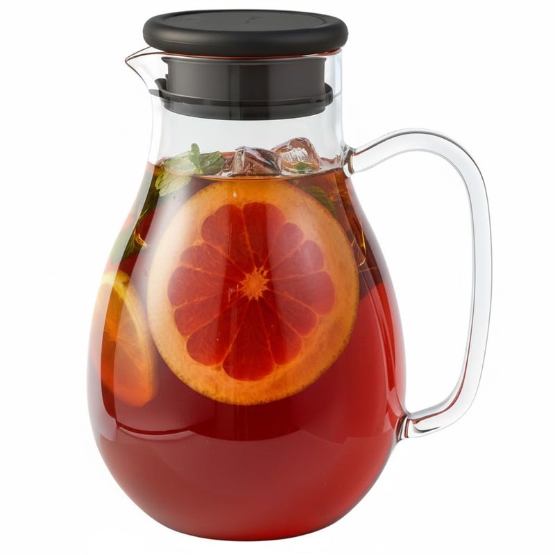 Spreccio Glass Pitcher with Lid, 68 oz(1/2 Gallon), Hot/Cold Glass Water Jug with Silicone Lid, Borosilicate Glass Carafe Wide Mouth Juice and Iced Tea Beverage Serveware (Round) - Image 1