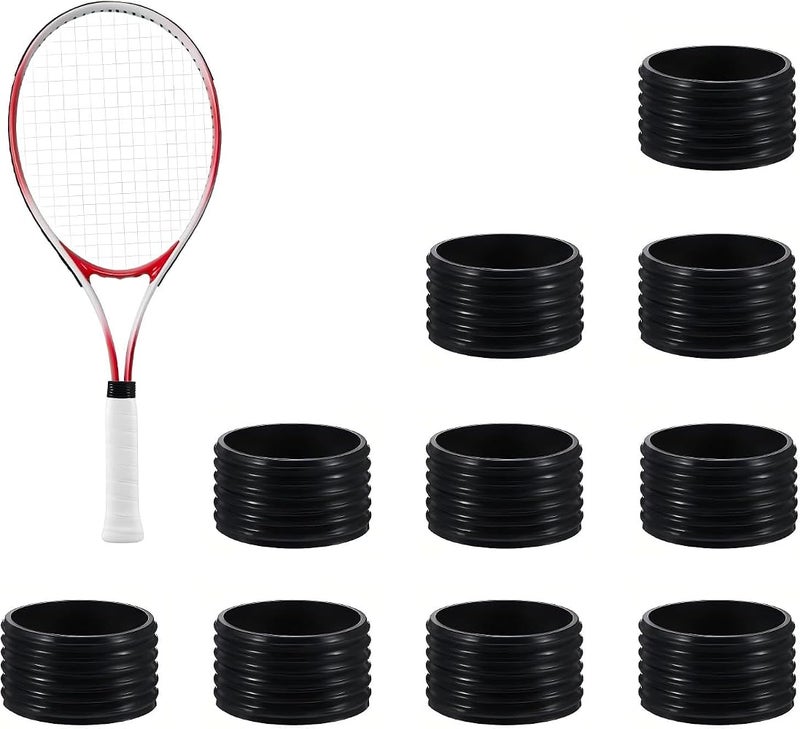 KASTWAVE 10 Pcs Tennis Racket Silicone Racquet Grip Ring, Black Tennis Racket Handle Rubber Ring, Absorbent Overgrip in Place, Tennis Grip Band for Badminton Squash Baseball Racquetball Bat Handle - Image 1