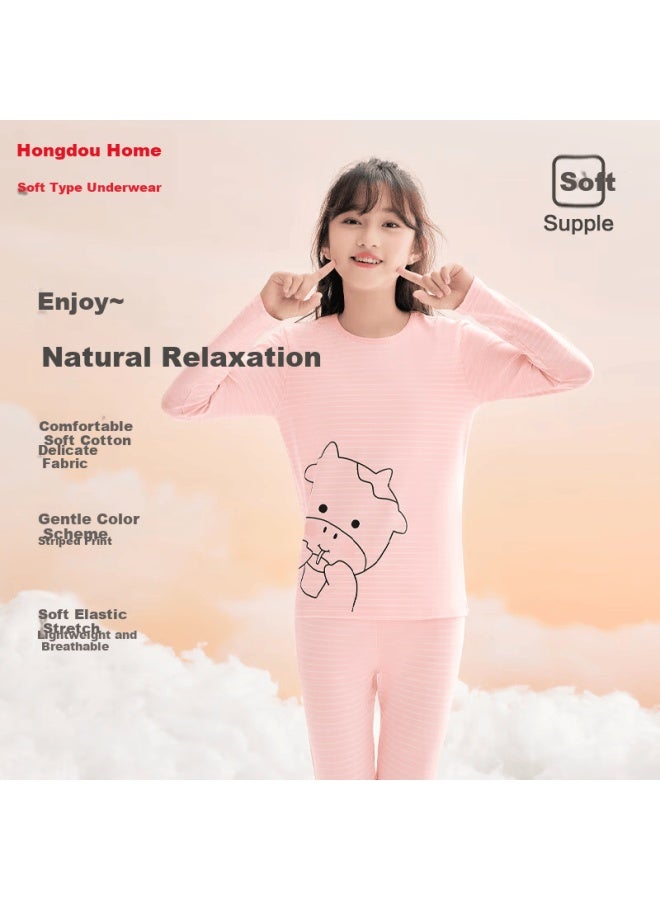 Hodohome Kids Autumn Thermal Underwear Set Girls' A-class Soft Cotton Coolmax Warm Cotton Sweater 128 150