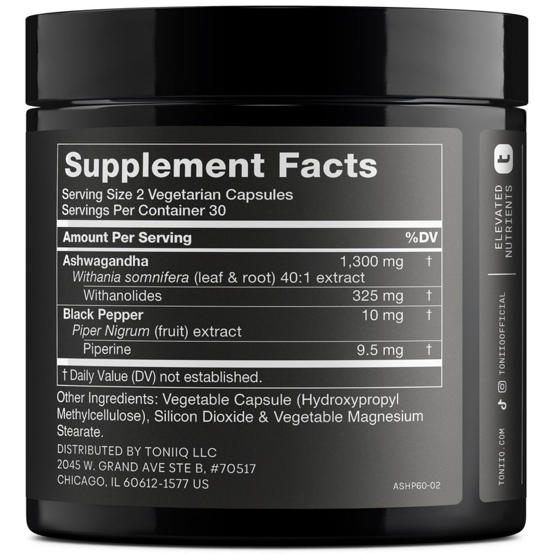 Toniiq Ashwagandha - Ultra High Potency 40:1 Extract with 25% Withanolides - Wild Harvested in India - Highly Concentrated & Third-Party Lab Tested - 60 Capsules - Image 2