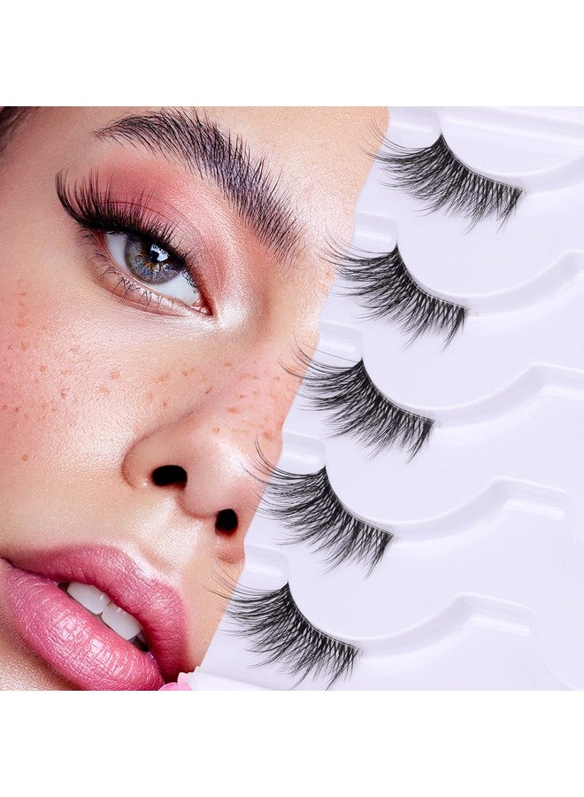 zanlufly Half Lashes Lashes Natural Look Wispy 3/4 False Eyelashes Fluffy Clear Band False Cat Eye Lashes that Look Like Extensions Soft Handmade Reusable Lashes Pack - Image 1