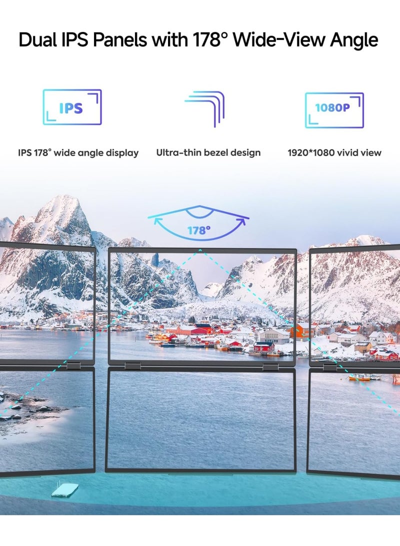 15.6" Dual-Screen Portable Monitor – FHD 1080P Laptop Extender with USB-C/HDMI, Foldable Design, 180° Rotation, Built-in Speakers for Windows & Mac - Image 3