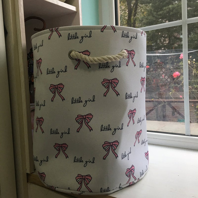 LANGYASHAN Laundry Basket Canvas Collapsible Organizer Storage Basket for Boys Girls Laundry Hamper Toy Bins Gift Baskets Bedroom Clothes Children Nursery (Bowknot) - Image 4