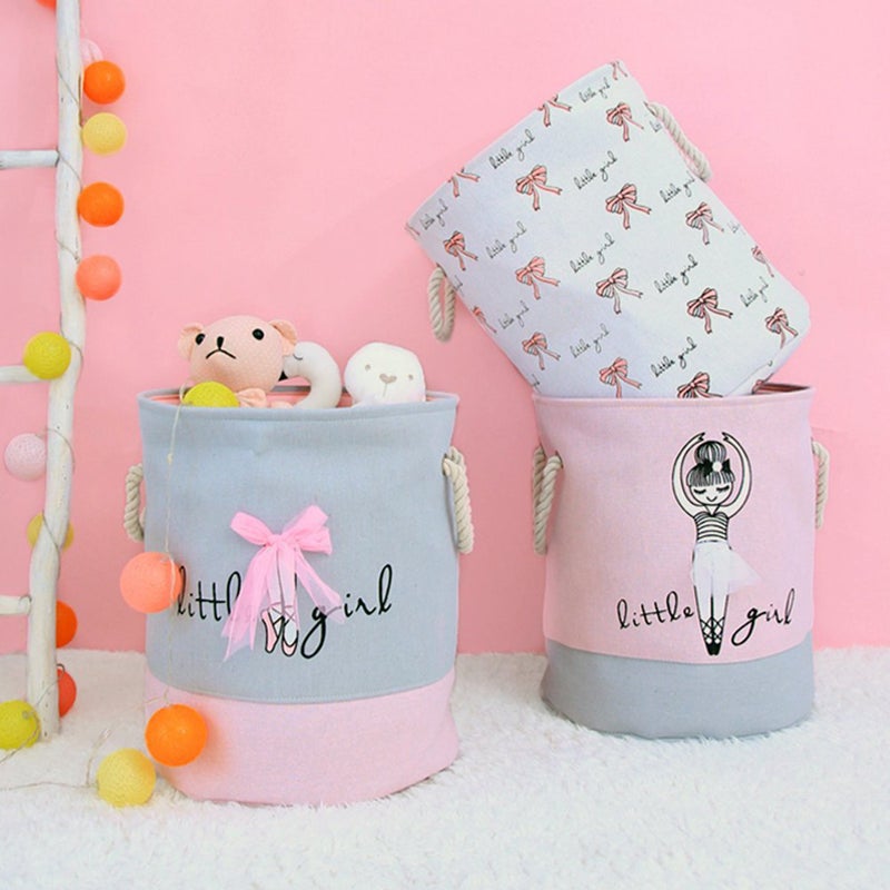 LANGYASHAN Laundry Basket Canvas Collapsible Organizer Storage Basket for Boys Girls Laundry Hamper Toy Bins Gift Baskets Bedroom Clothes Children Nursery (Bowknot) - Image 5