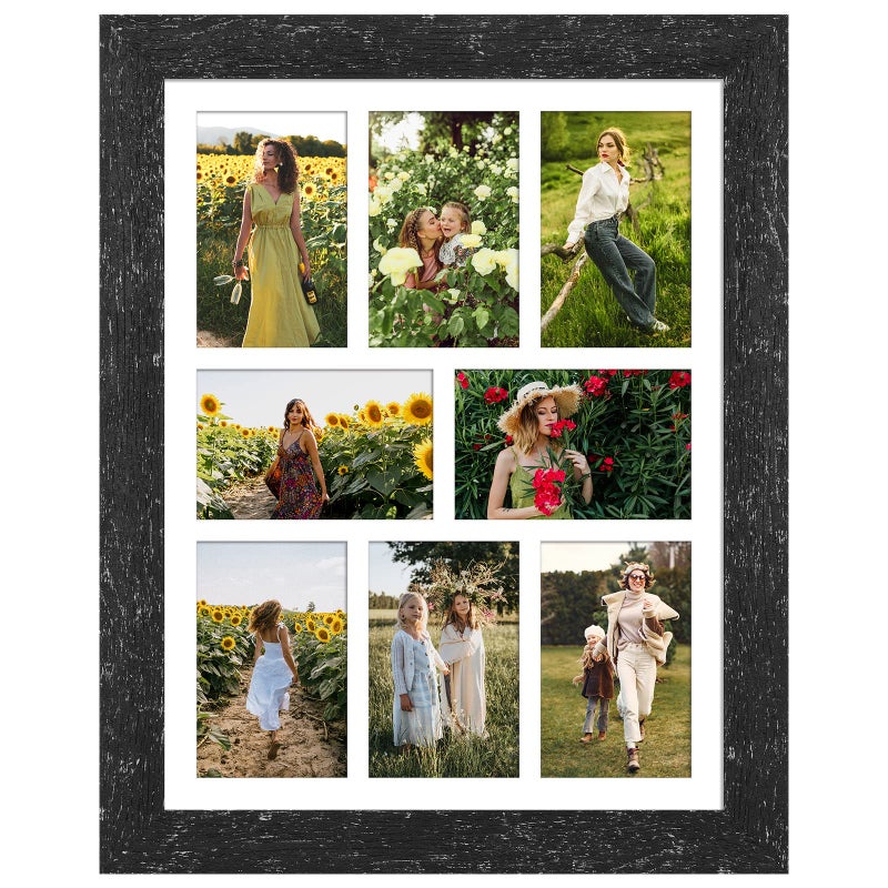 Gaevuian 13x17 Picture Frame Display 8 opening 4X6 Picture Frame CollageMulti Photo Frame with MatPlexiglassWall or Tabletop DecorBlack Wood Grain