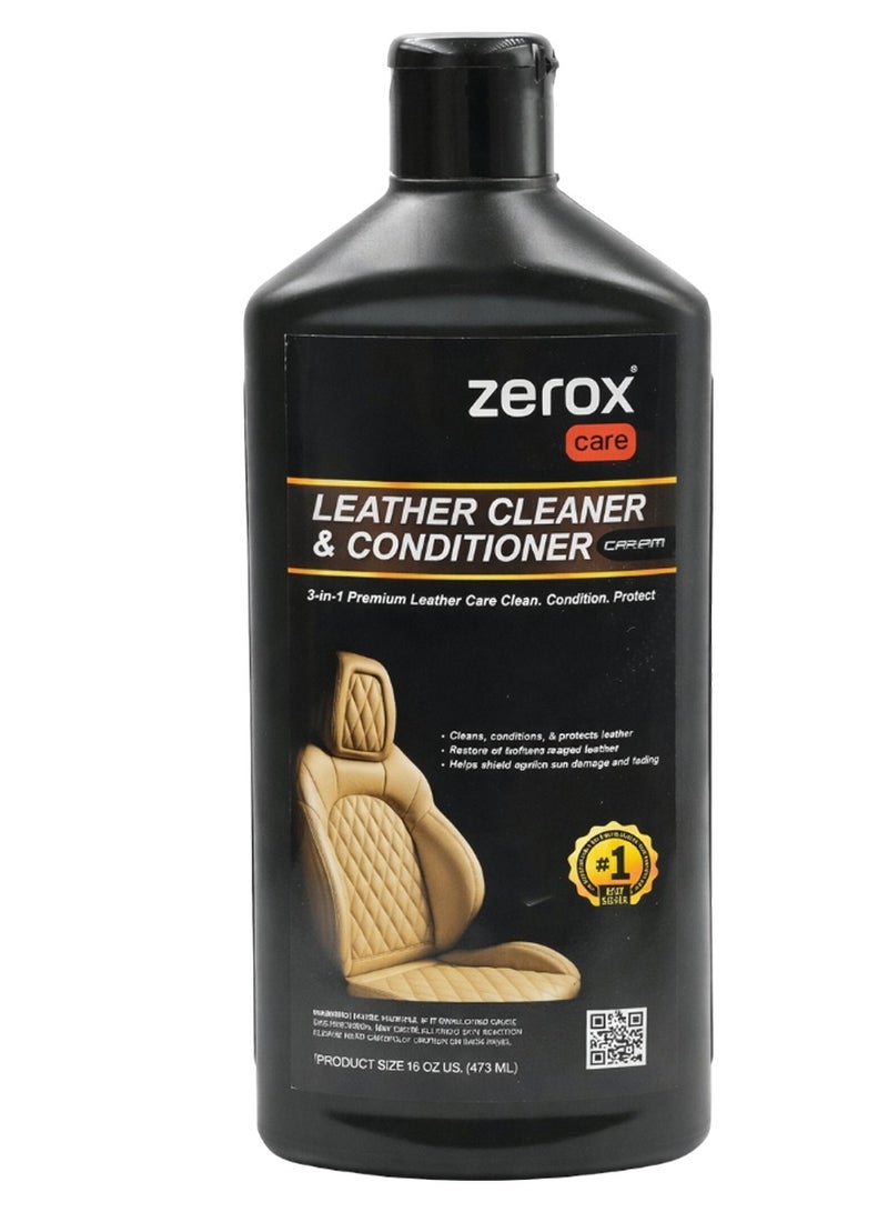 زيروكس منظف ​​ومرطب الجلود 3 في 1 من zerox care – حل متميز للعناية بالجلود مخصص لمقاعد السيارات، الأرائك، ومقاعد الدراجات | يزيل الأوساخ، البقع والروائح | يعيد اللمعان ويوفر حماية من الأشعة فوق البنفسجية | تركيبة غير لزجة – 473 مل. - Image 2