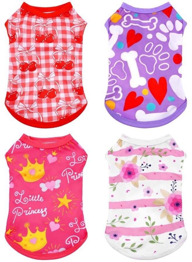 pet show 4 Pack Dog Shirts for Small Doggies Female Tank Top Tee Red Pink T-Shirts Pets Sleeveless Vest Cats Kittens Girl Puppy Clothes (Small) - Image 1