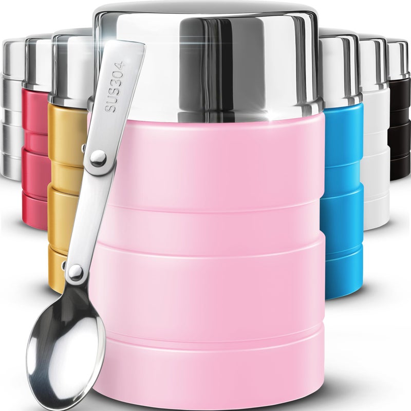 Earth&ME EarthME Stainless Steel Thermo For Hot Food 17OZ with Folding Spoon Vacuum Insulated Food Container Soup Thermo with Wide Mouth Insulated Food Jar for Hot Cold Food Pink - Image 2