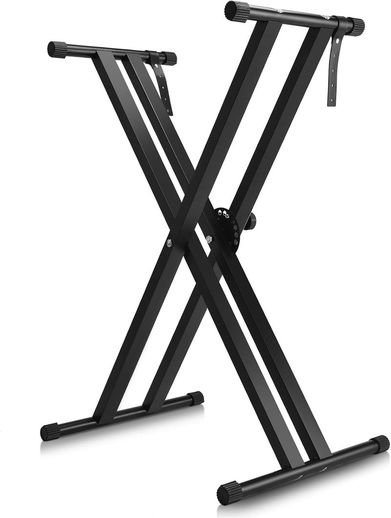 Mocking Bird Double-X Piano Keyboard Stand- Heavy Duty, Adjustable Height, Portable & Anti-Slip for 61/76/88 Key Piano Stand with Locking Straps for Digital, Electric Piano, MIDI Keyboard Music Stand - Image 1