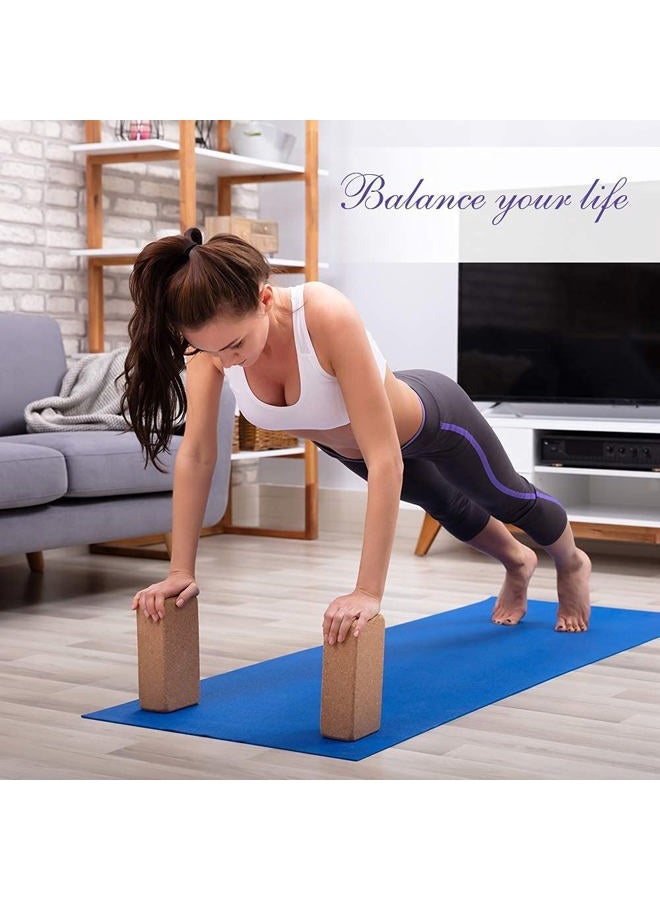 Arltb Cork Yoga Block 2 Pack and Yoga Strap Set with Metal D-Ring 4"x6"x9" Cork Yoga Bricks and 8" Yoga Strap Natural and Sustainable Material for Any Type of Yoga Styles (Cork Yoga Block, 4"x6"x9") - Image 2