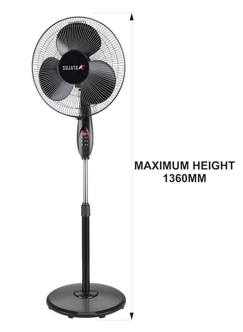 Sujata Premium Pedestal Fan 400mm | 2 Year Warranty | Stand Fan for Home | 1350 RPM | 100% Copper Winding Motor | Oscillating Pedestal Fan with High Air Delivery | 3 Speed Control (SPF09 - Black) - Image 2