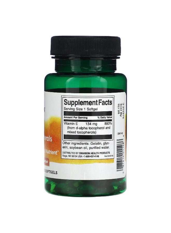 Swanson, Vitamin E Mixed Tocopherols, 200 IU (134 mg), 100 Softgels - Image 2