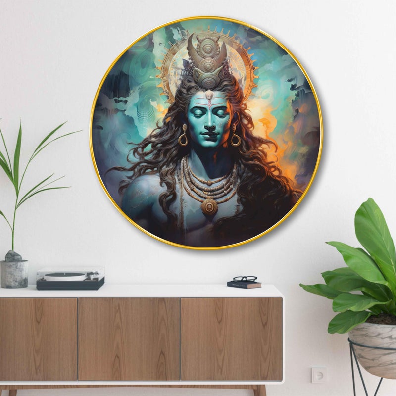 SAF Lord Shiva Round Wall Painting with Golden Frame | Meditating Mahadev Modern Spiritual Wall Art | Divine Hindu Religious Décor for Living Room Bedroom Temple Office (16 X 16 Inch) GRM-254 - Image 5