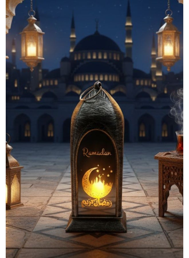 فانوس رمضان المضئ بعليقه الفانوس المزخرف للاحتفال بالذكرى السنوية 13*5 سم عدد 1 نحاسي - Image 1