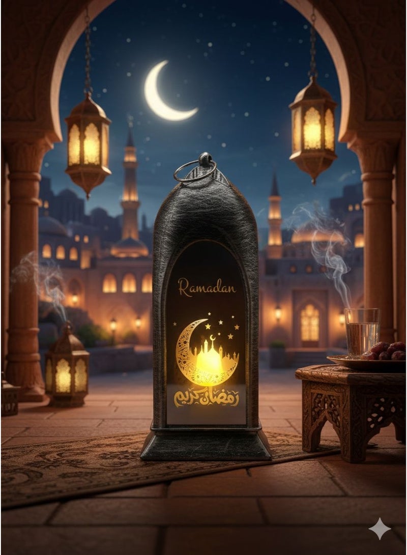 فانوس رمضان المضئ بعليقه الفانوس المزخرف للاحتفال بالذكرى السنوية 13*5 سم عدد 1 نحاسي - Image 2