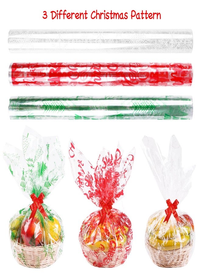 FOPINOA 3 Roll Christmas Cellophane Wrap Set, 32 in x 100 ft Christmas Cellophane Wrapping Clear Cellophane Wrap Roll Treat Gift Basket Wrapping Cellophane Paper for Xmas Party Decoration - Image 3