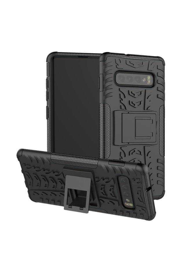 Case Cover Shock resistant  Kickstand TPU + PC Compatible with  Samsung Galaxy S10 Plus (Black) - Image 1