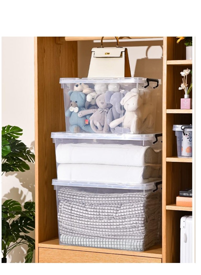 Golden - Storage Box Clear Storage Bin 61x42.5x35cm Storage Box with Wheels Plastic Toy Cloth Storage Latch Box Storage Cube Container with Handle for Organizing Toys, Clothes, Home Office Closet - Image 1