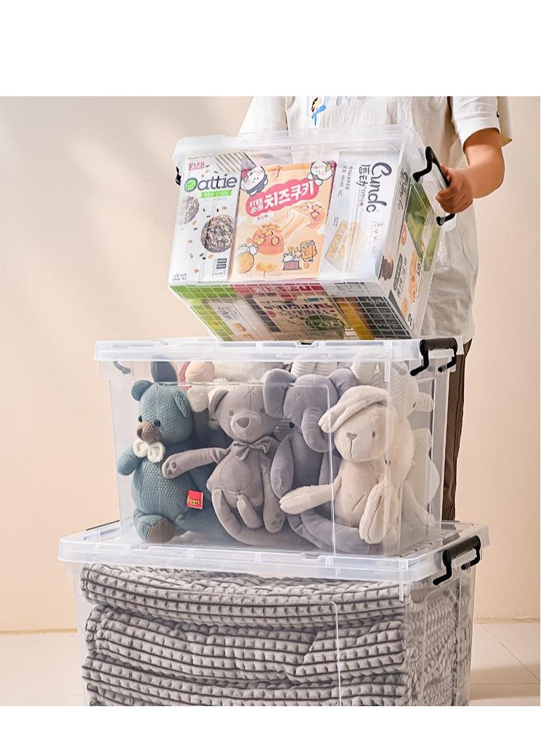 Golden - Storage Box Clear Storage Bin 61x42.5x35cm Storage Box with Wheels Plastic Toy Cloth Storage Latch Box Storage Cube Container with Handle for Organizing Toys, Clothes, Home Office Closet - Image 1